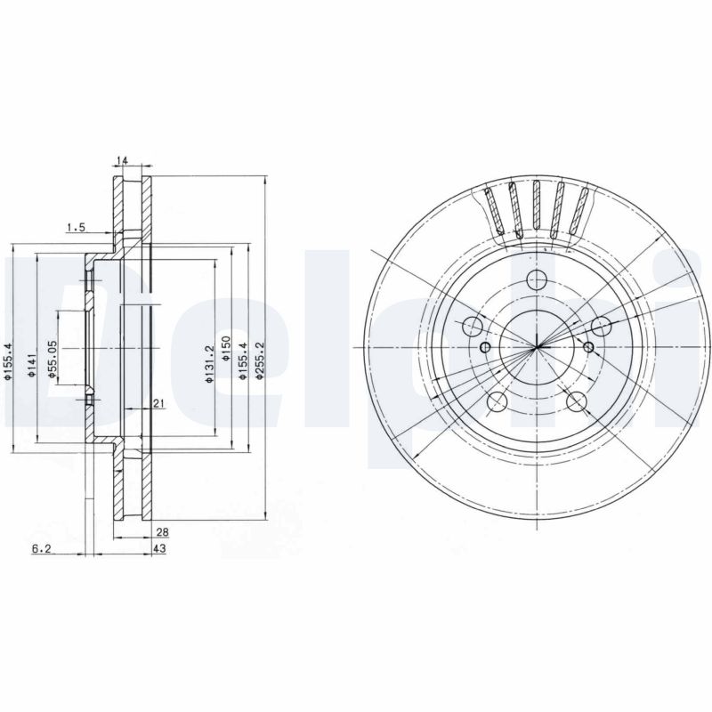 DELPHI Bremseskive bg3187 255mm 28mm for TOYOTA