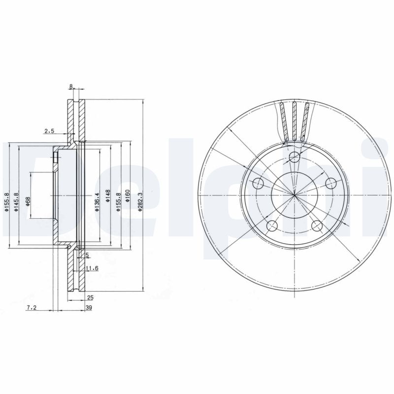 DELPHI Bremseskive bg3199 282mm 25mm for VW