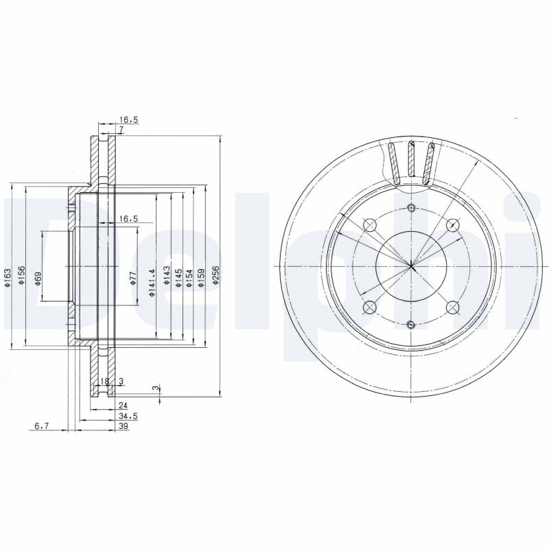 DELPHI Bremseskive bg3202 256mm 24mm for VOLVO MITSUBISHI