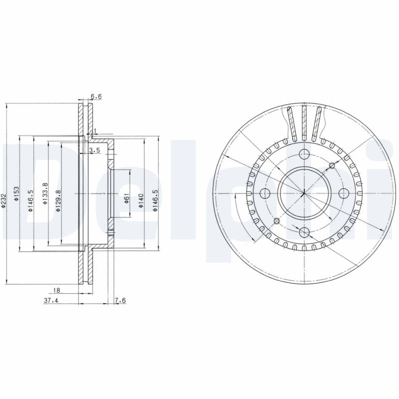DELPHI Bremseskive bg3206 232mm 18mm for NISSAN