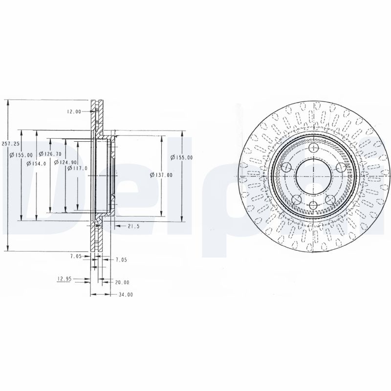 DELPHI Bremseskive bg3222 258mm 20mm for CITROËN FIAT PEUGEOT