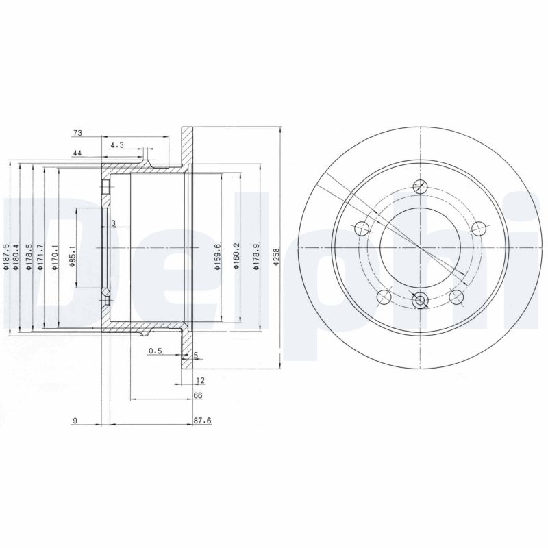 DELPHI Bremseskive bg3235 258mm 12mm for MERCEDES-BENZ VW