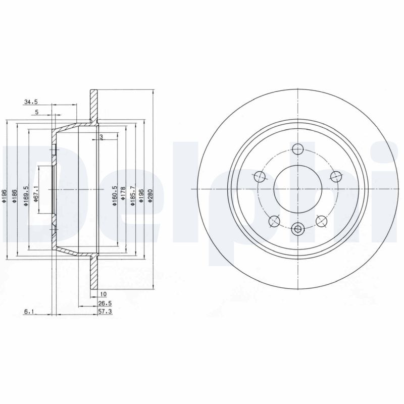 DELPHI Bremseskive bg3241 280mm 10mm for MERCEDES-BENZ