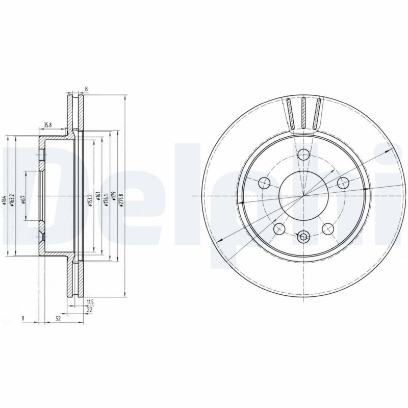 DELPHI Bremseskive bg3296 276mm 22mm for MERCEDES-BENZ