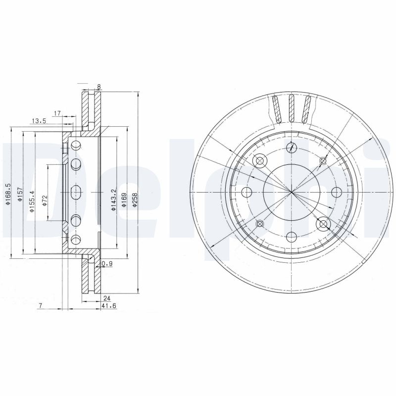 DELPHI Bremseskive bg3335 258mm 24mm for KIA