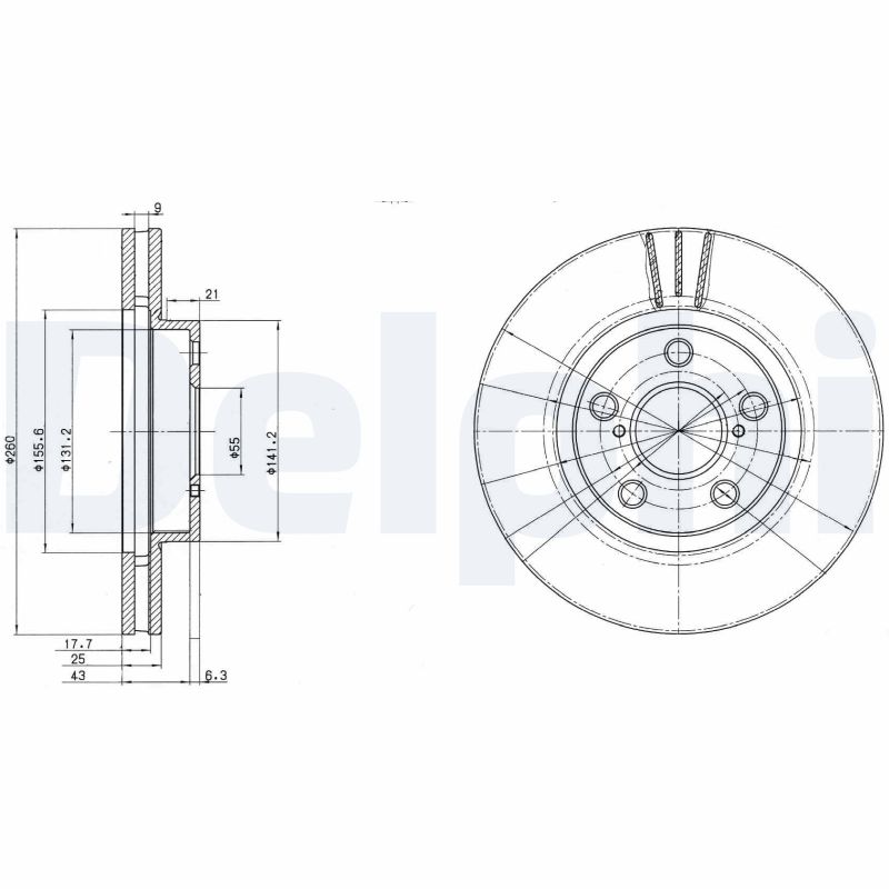 DELPHI Bremseskive bg3347 260mm 25mm for TOYOTA