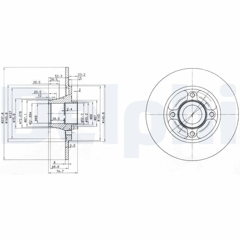 DELPHI Bremseskive bg3360 238mm 8mm for RENAULT
