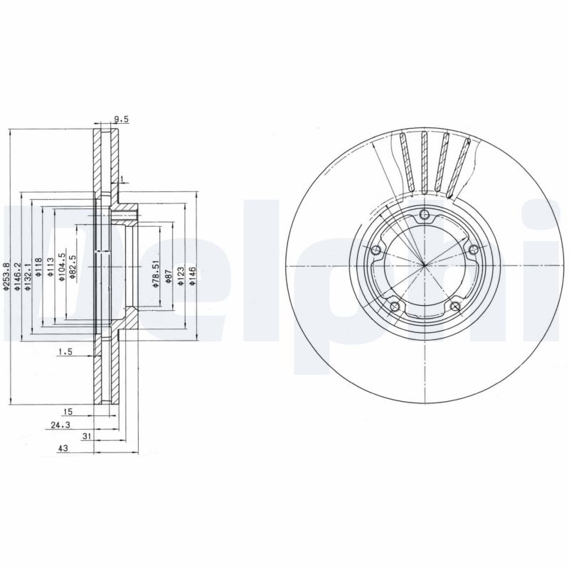 DELPHI Bremseskive bg3365 254mm 24mm for FORD