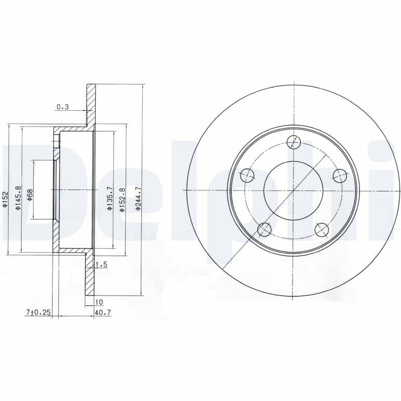 DELPHI Bremseskive bg3381 245mm 10mm for VW