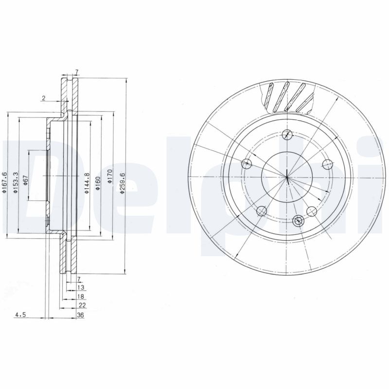 DELPHI Bremseskive bg3395 260mm 22mm for MERCEDES-BENZ