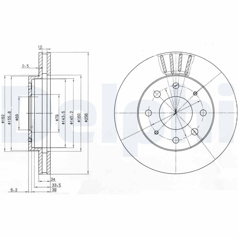 DELPHI Bremseskive bg3401 256mm 24mm for MITSUBISHI