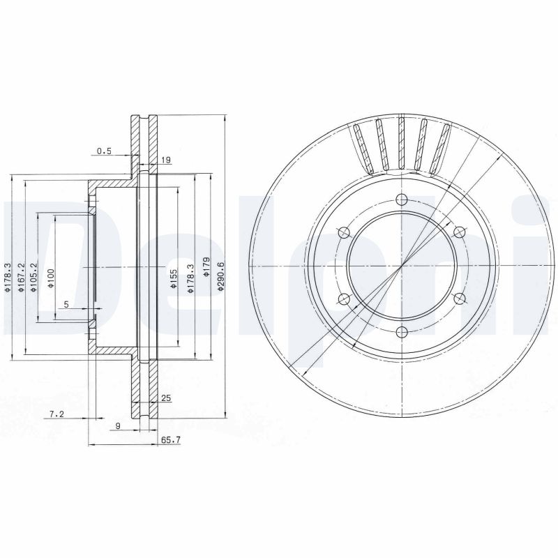 DELPHI Bremseskive bg3423 290mm 25mm for TOYOTA