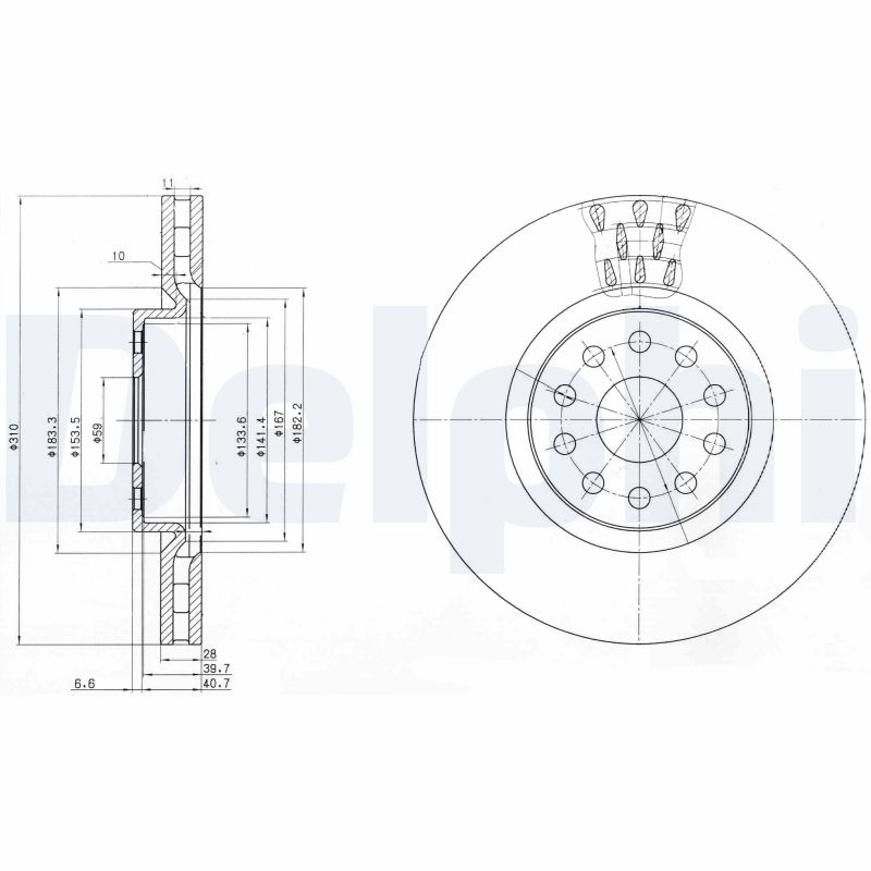DELPHI Bremseskive bg3497 310mm 28mm for LANCIA ALFA ROMEO
