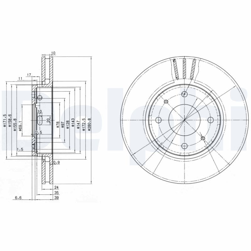 DELPHI Bremseskive bg3501c 281mm 24mm for VOLVO MITSUBISHI
