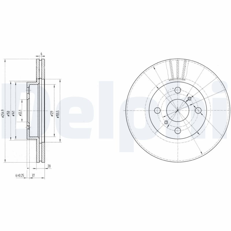 DELPHI Bremseskive bg3520 255mm 20mm for ENGLON TOYOTA TOYOTA (FAW)