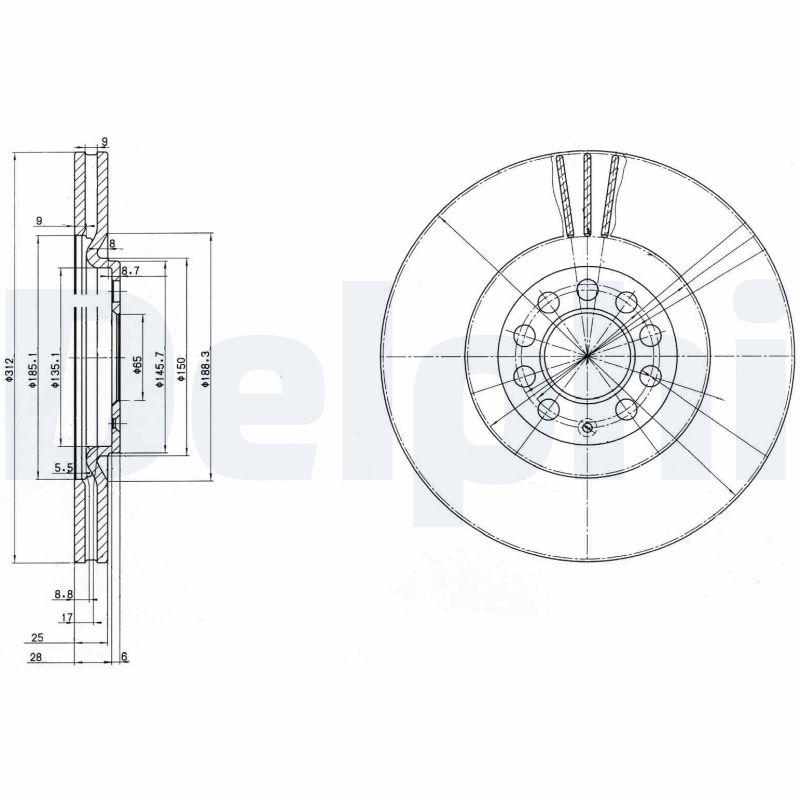 DELPHI Bremseskive bg3528 312mm 25mm for VW VW (FAW)