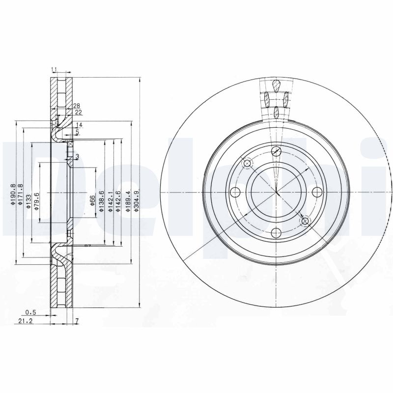 DELPHI Bremseskive bg3529 305mm 28mm for PEUGEOT
