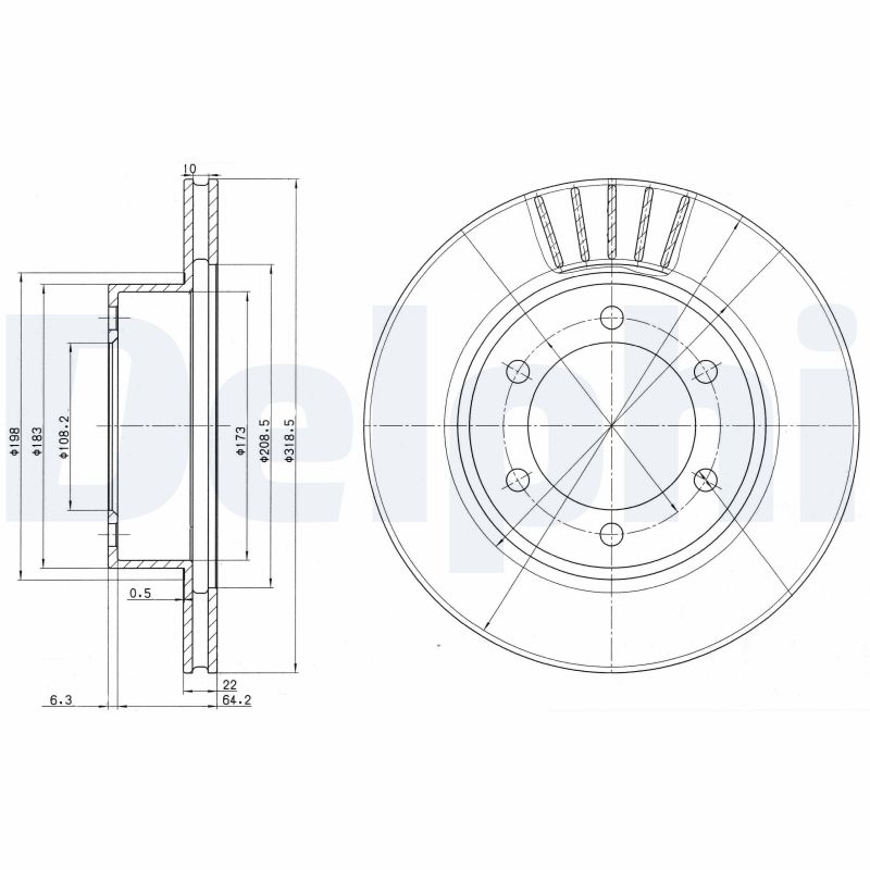 DELPHI Bremseskive bg3535 319mm 22mm for TOYOTA