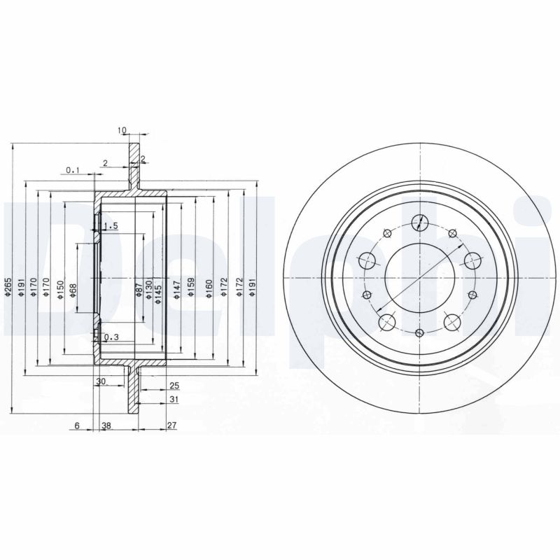 DELPHI Bremseskive bg3543 265mm 10mm for VOLVO