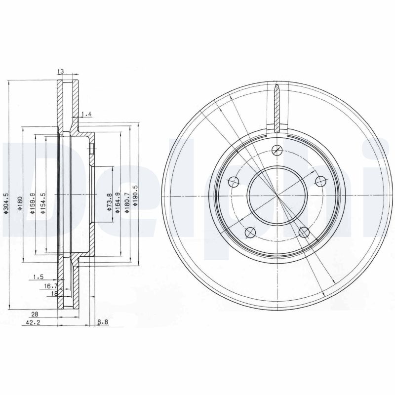 DELPHI Bremseskive bg3547 305mm 28mm for JAGUAR