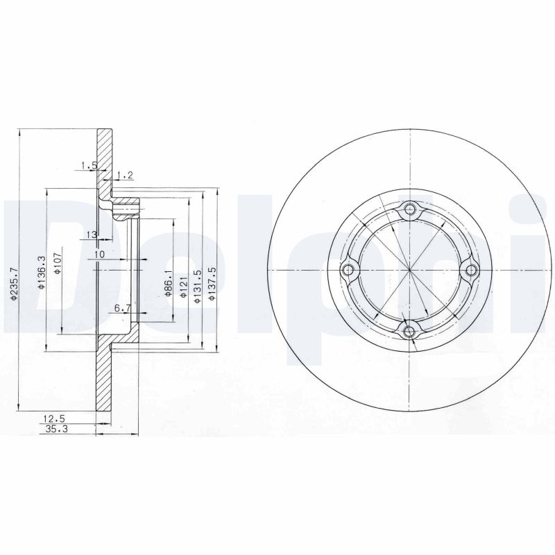 DELPHI Bremseskive bg3551 236mm 13mm for DAEWOO FSO