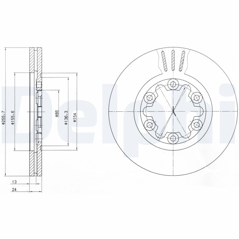 DELPHI Bremseskive bg3559 256mm 24mm for FORD USA MAZDA TOYOTA