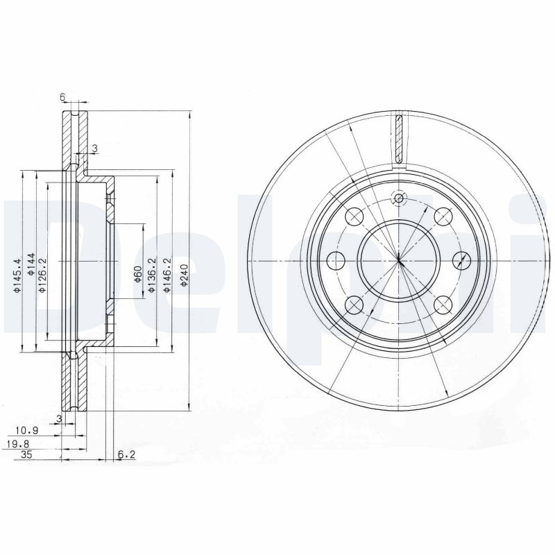 DELPHI Bremseskive bg3568 240mm 20mm for OPEL VAUXHALL