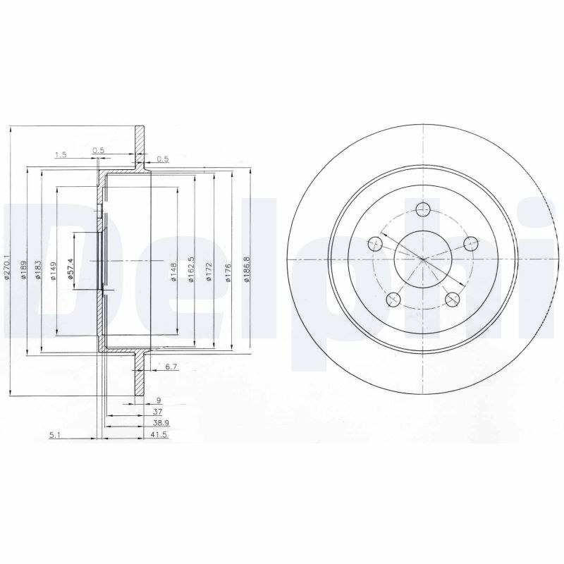 DELPHI Bremseskive bg3593 270mm 9mm for CHRYSLER DODGE