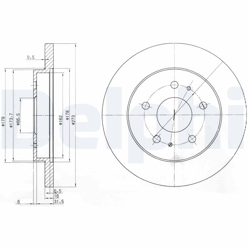 DELPHI Bremseskive bg3607 273mm 16mm for DAIHATSU TOYOTA