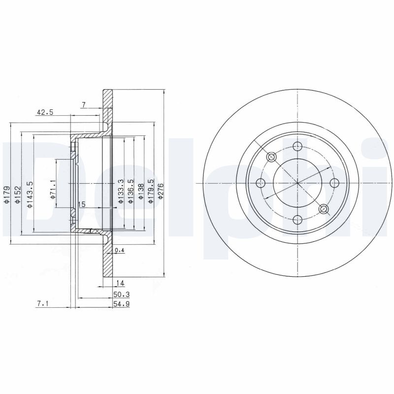 DELPHI Bremseskive bg3621 276mm 14mm for CITROËN