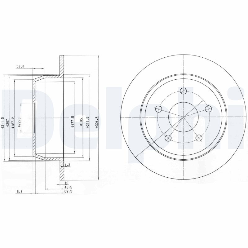 DELPHI Bremseskive bg3660 305mm 10mm for JEEP