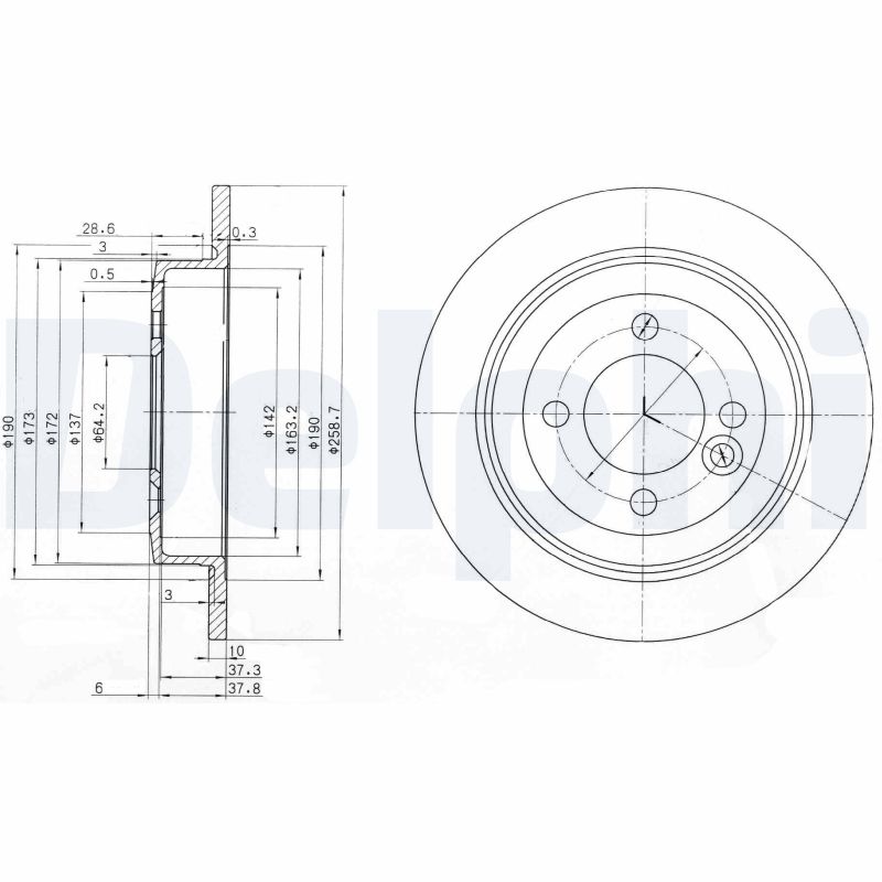 DELPHI Bremseskive bg3662c 259mm 10mm for MINI