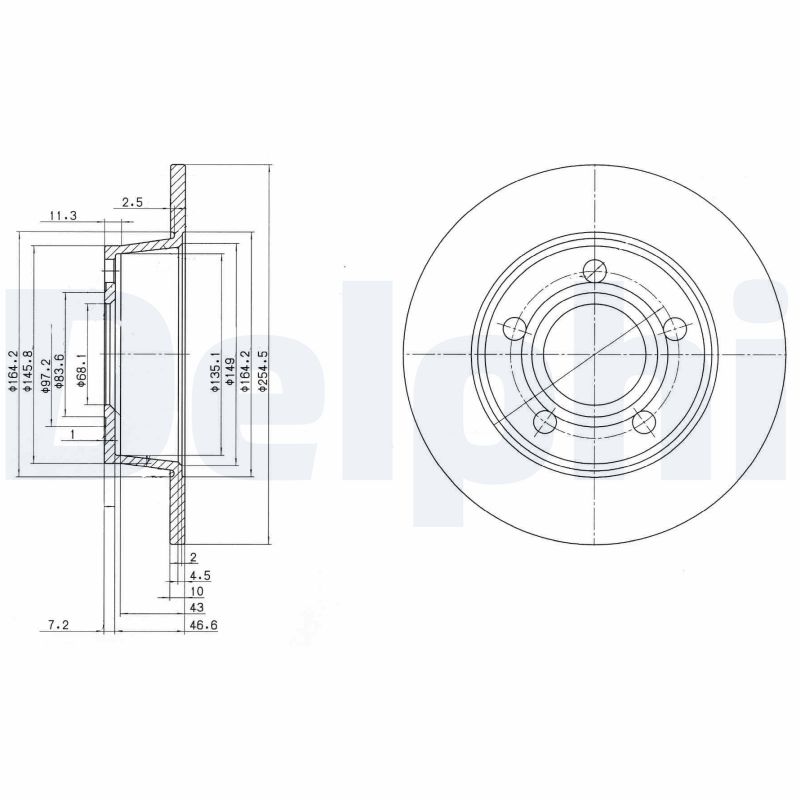DELPHI Bremseskive bg3672 254mm 10mm for AUDI