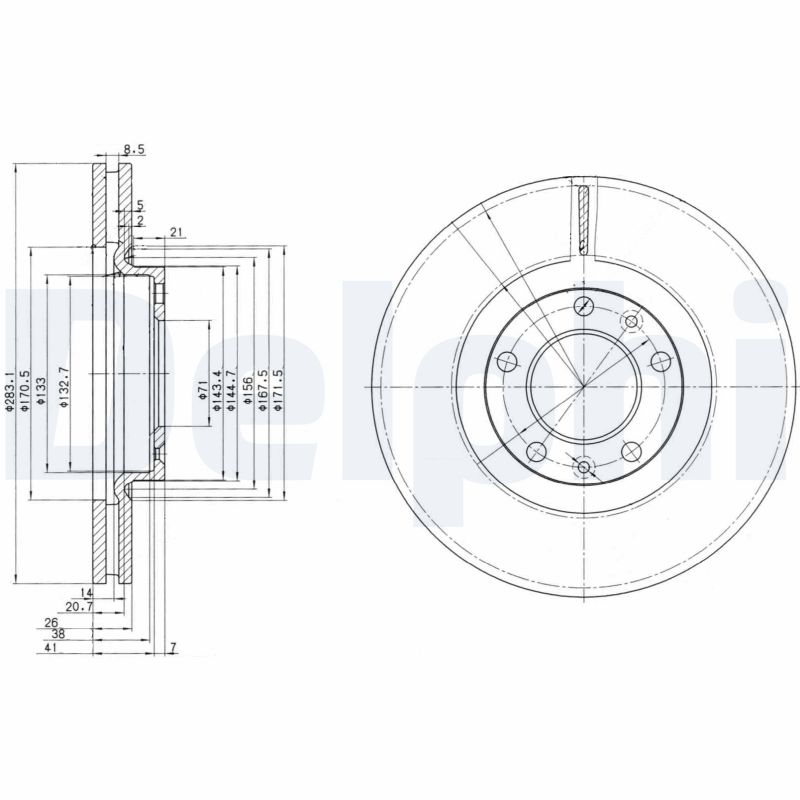 DELPHI Bremseskive bg3682 283mm 26mm for PEUGEOT