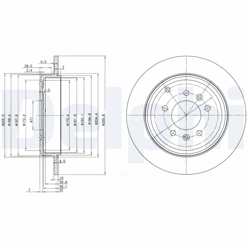 DELPHI Bremseskive bg3684 290mm 10mm for PEUGEOT