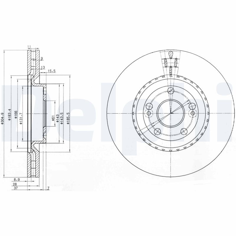 DELPHI Bremseskive bg3685 305mm 28mm for RENAULT