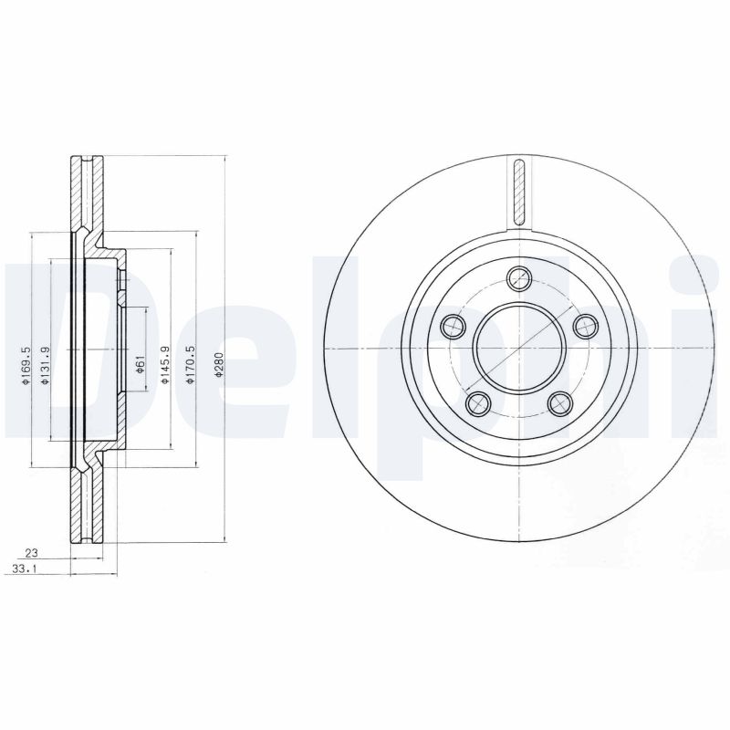 DELPHI Bremseskive bg3704 280mm 23mm for CHRYSLER