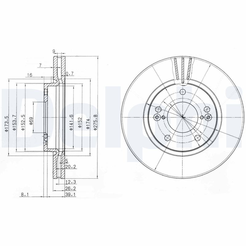 DELPHI Bremseskive bg3721 276mm 26mm for HYUNDAI