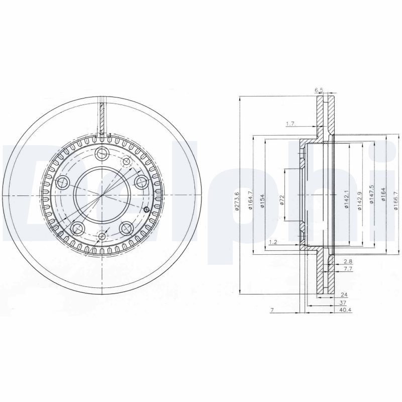 DELPHI Bremseskive bg3724 273mm 24mm for MAZDA (FAW) MAZDA BESTURN (FAW)