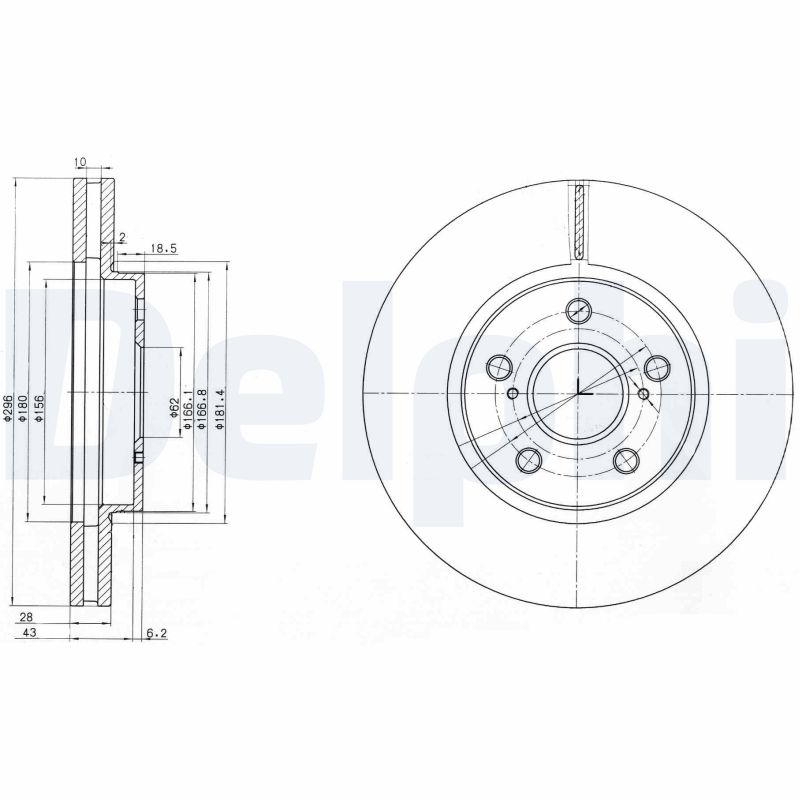 DELPHI Bremseskive bg3735 296mm 28mm for TOYOTA TOYOTA (GAC) LEXUS