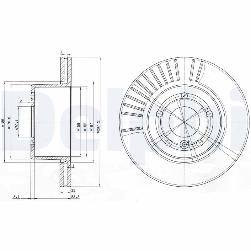 DELPHI Bremseskive bg3737c 297mm 25mm for LAND ROVER
