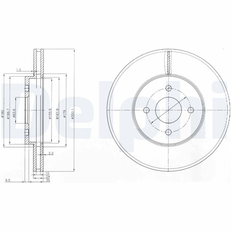 DELPHI Bremseskive bg3742 300mm 24mm for FORD