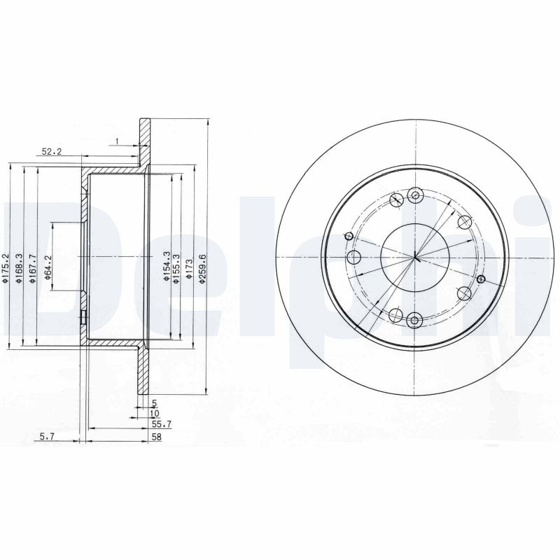 DELPHI Bremseskive bg3745 260mm 10mm for HONDA