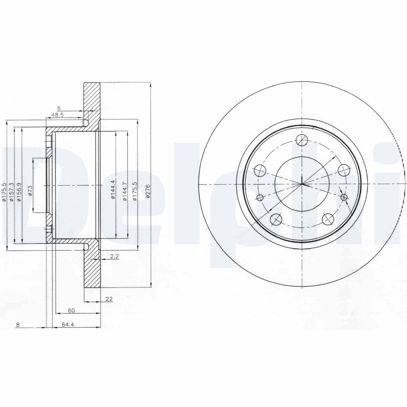 DELPHI Bremseskive bg3752 276mm 22mm for IVECO