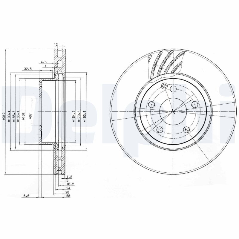 DELPHI Bremseskive bg3756 312mm 28mm for MERCEDES-BENZ
