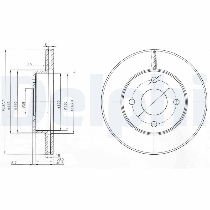 DELPHI Bremseskive bg3763 238mm 18mm for NISSAN