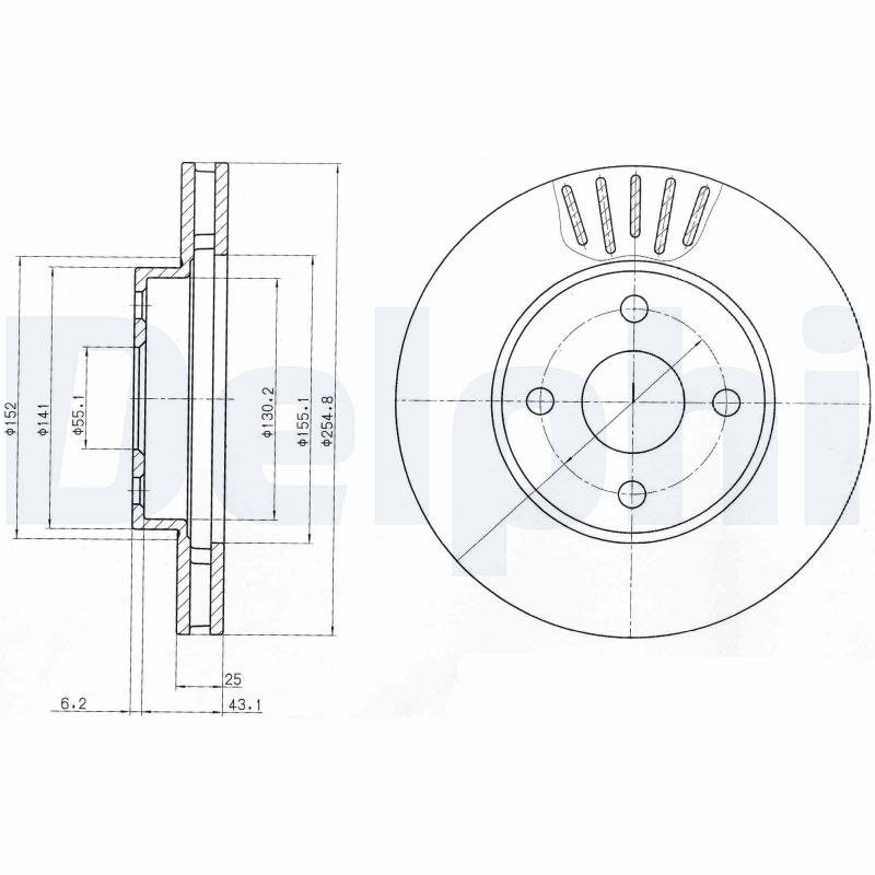 DELPHI Bremseskive bg3781 255mm 25mm for TOYOTA