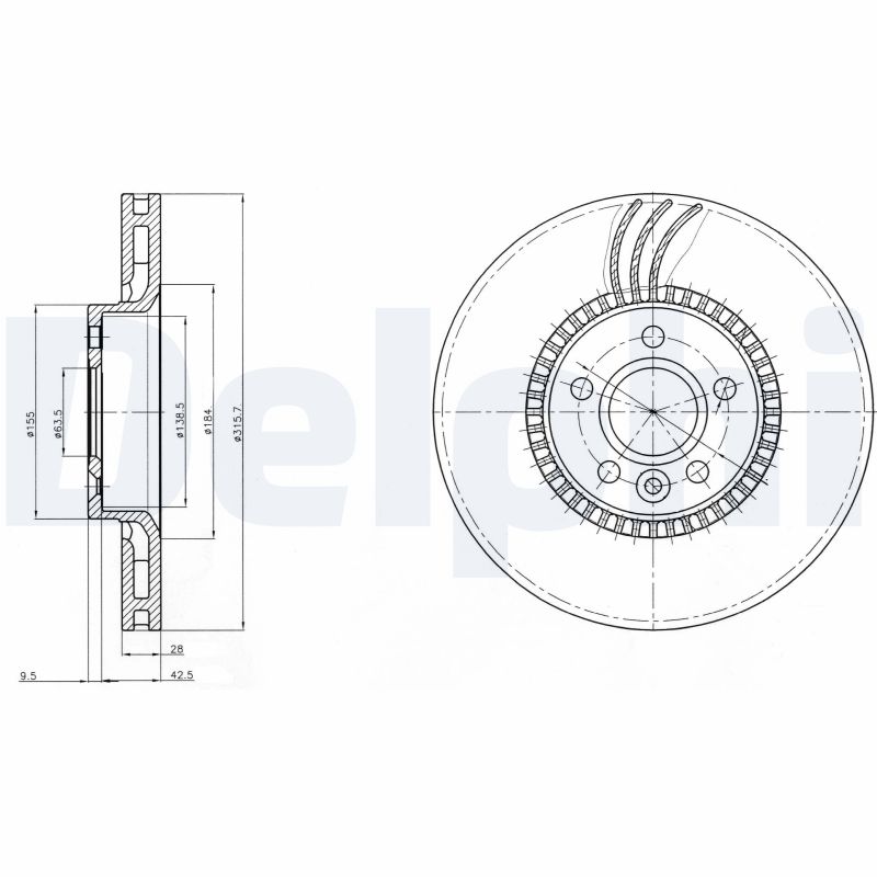 DELPHI Bremseskive bg3784 316mm 28mm for VOLVO