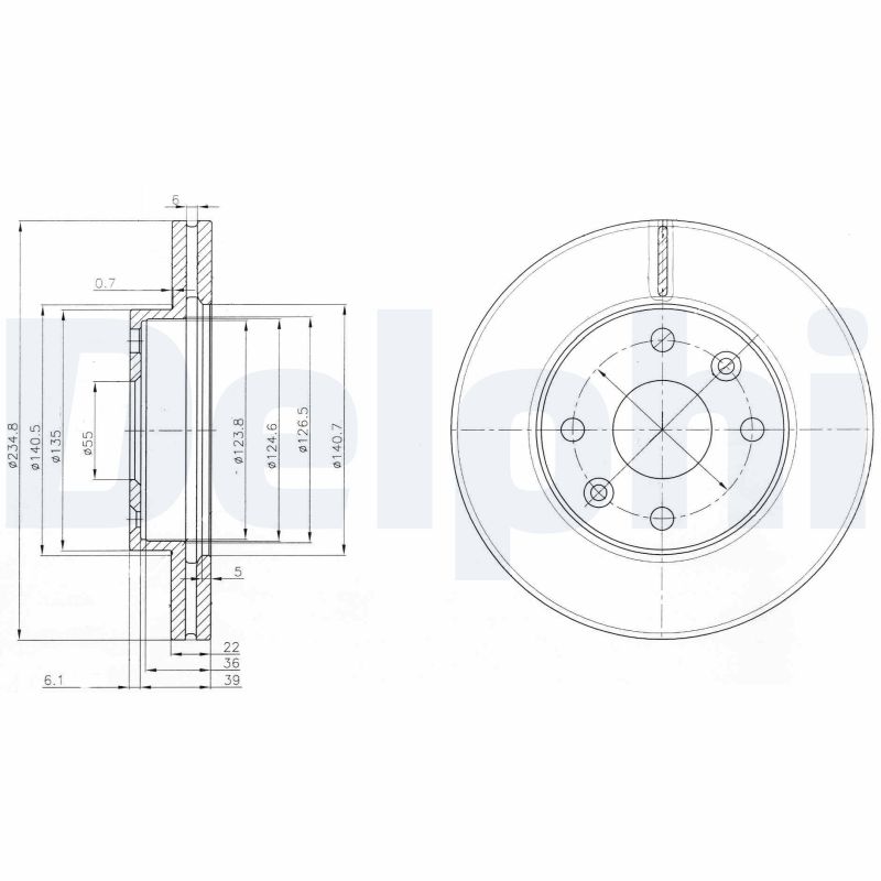 DELPHI Bremseskive bg3802 235mm 22mm for KIA