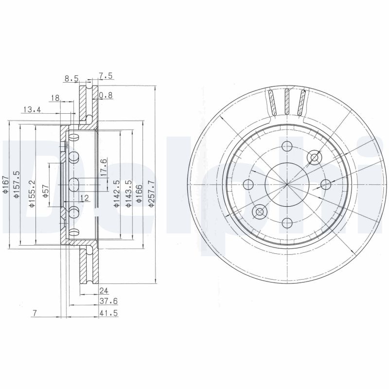 DELPHI Bremseskive bg3803 258mm 24mm for KIA
